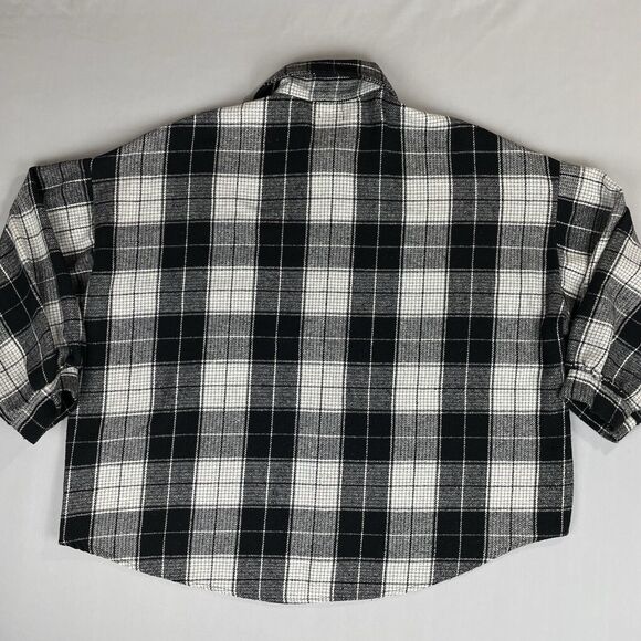 Thick Flannel Button Up High Low Women's M/L Black White Plaid Cozy Lagenlook - Picture 5 of 16
